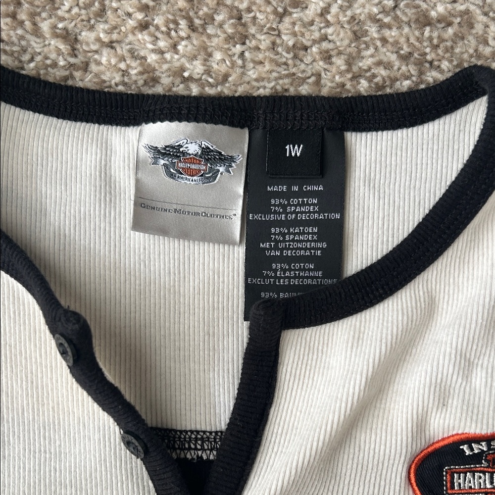 vintage Harley-Davidson Black and White Women Henley Long Sleeve Ribbed Shirt - Picture 4 of 8